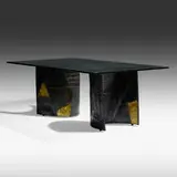 Dining table, model PE 24 by Paul Evans, 1970, welded, gilt, and enameled steel, glass, sold Jan 2021