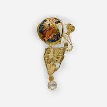 William Harper, Venetian Fortuny, 2007, 18k, 22k, and 24k gold, cloisonné enamel, moonstone