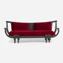 Smokey Tunis, Sofa, c. 1969, carved and painted wood, velvet upholstery