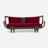 Smokey Tunis, Sofa, c. 1969, carved and painted wood, velvet upholstery