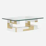 Cityscape coffee table by Paul Evans, c. 1970, chrome-plated steel, brass, glass, sold Jan 2021