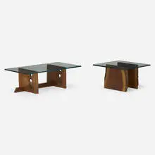 James Martin, Coffee tables, set of two, American black walnut, glass