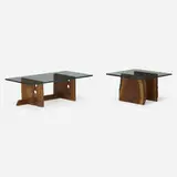 James Martin, Coffee tables, set of two, American black walnut, glass