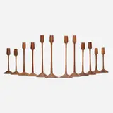 Herbert Simonson, Collection of twelve candlesticks, hand turned walnut
