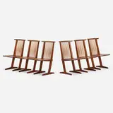 Conoid chairs, set of six by George Nakashima, 1968, American black walnut, hickory, sold Jan 2021