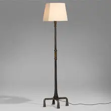 attribution Atelier Marolles, Floor lamp, c. 1965, iron, brass, woven wool