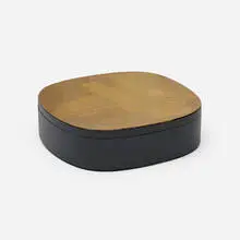 Lidded box by Jany Blazy, c. 1970, painted wood, etched brass, sold Dec 2024