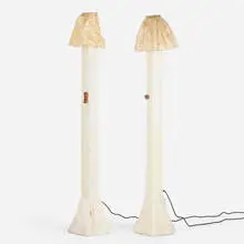 Minjae Kim, Floor lamps, pair, 2022, plaster, sapele, resin over quilted fiberglass