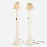 Minjae Kim, Floor lamps, pair, 2022, plaster, sapele, resin over quilted fiberglass