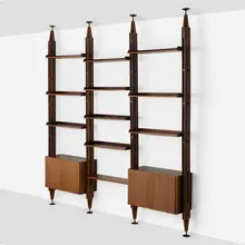 LB7 library by Franco Albini, 1957, teak, enameled steel, aluminum, sold Dec 2024