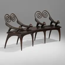 Judy Kensley McKie, Monkey settee, 1994, patinated bronze, walnut