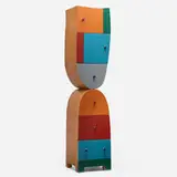 Dancer cabinet by Lyn Godley and Lloyd Schwan, c. 1990, walnut, lacquered wood, anodized aluminum, sold Dec 2024