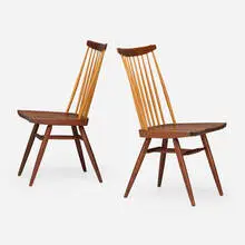 New chairs, pair by George Nakashima, 1963, American black walnut, hickory, sold Dec 2024