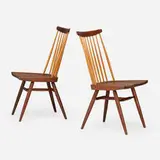 New chairs, pair by George Nakashima, 1963, American black walnut, hickory, sold Dec 2024