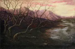 Paul Cornoyer, Wintery sunset with mountains in the distance, 1921, oil on canvas