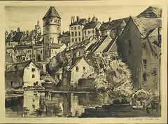Carl Heilborn, An Old French Town, 1932; A View along the Canal (2), ink on paper