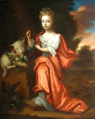 Charles d'Agar, A portrait of a young girl as Saint Agnes, oil on canvas laid down on a metal support