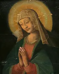 Flemish School, The Madonna in prayer, oil on oak panel