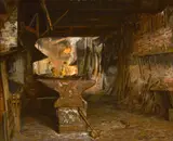Gerard Portielje, In the blacksmith's shop, oil on canvas