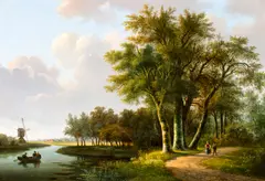 Willem de Klerk, A landscape with a windmill along a stream, oil on panel