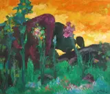 Emile Godchaux, Floral landscape, oil on canvas
