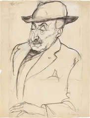 Rudolf Großmann, Porträt Max Liebermann. 1920er-Jahre, Schwarze Kreide, Tusche und Deckweiß auf altem Maschinenbütten