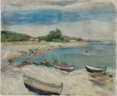 Franz Heckendorf, Strandszenerie, Öl auf Leinwand