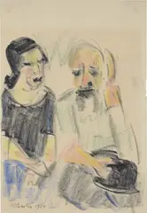 Paar by Max Pechstein, 1924, Farbkreide auf Papier (aus einem Skizzenblock), sold Jan 2025