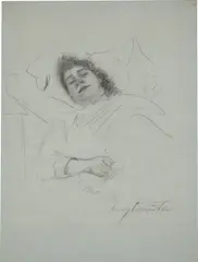 Lovis Corinth, Schlafende Frau (Charlotte Berend-Corinth), 1909, Kohle auf blaugrauem Papier