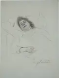 Lovis Corinth, Schlafende Frau (Charlotte Berend-Corinth), 1909, Kohle auf blaugrauem Papier