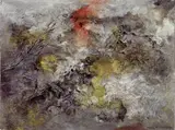 Bernard Schultze, Ohne Titel, 1958, Mischtechnik auf Papier, auf Holz montiert
