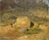 Wilhelm Busch, Findlingssteine auf Wiese mit sandigen Abbruchkanten