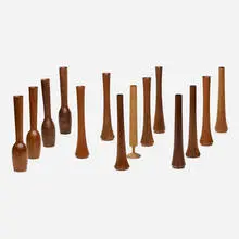 Herbert Simonson, Collection of fourteen bud vases, turned walnut
