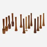 Herbert Simonson, Collection of fourteen bud vases, turned walnut