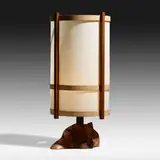 Table lamp by George Nakashima, 1979, English walnut, rosewood, holly, parchment, sold Jan 2021