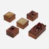 James Martin and Robert Whitley, Collection of five boxes, carved walnut, chased metal