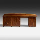 Phillip Lloyd Powell, Exceptional desk, c. 1965, chip-carved walnut, figured walnut, ebony, hammered iron