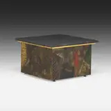 Coffee table by Paul Evans, c. 1972, welded, enameled, bronzed, gilt, and polychromed steel, slate, sold Jan 2021