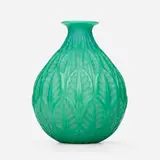 Malesherbes vase by René Lalique, 1927, jade green glass with white patina, sold Jan 2021