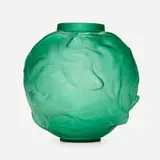 Formose vase by René Lalique, 1924, green glass with white patina, sold Jan 2021