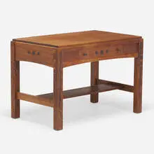 Ebon-Oak library table by Limbert, c. 1915, oak, ebony, brass, sold Jan 2021