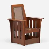 Limbert, Rare chair, model 605, c. 1910, oak, cane