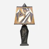 Rare Morning lamp by Waylande Gregory for Cowan Pottery, c. 1929, glazed ceramic, enameled parchment, paper, sold Jan 2021