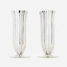 Vases, pair by Josef Hoffmann, c. 1918, hand-hammered silver, sold Jan 2021