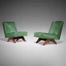 Pierre Jeanneret, Lounge chairs from Punjab University, Chandigarh, pair, 1952-56, hide, teak