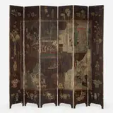 Selected By Frances Elkins, Chinese six-panel Coromandel screen, carved and lacquered wood