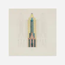 Michael Graves, Republic Bank Building and Texas Theatre, San Antonio elevation study, 1982, ink and colored pencil on tracing paper