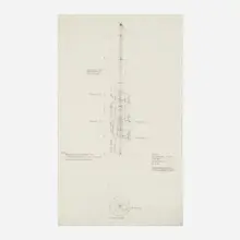 Buckminster Fuller, Minimum Dymaxion Home chassis, mast and stair elevations, 1931, pencil on tracing paper