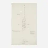 Buckminster Fuller, Minimum Dymaxion Home chassis, mast and stair elevations, 1931, pencil on tracing paper