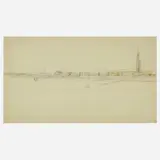 Lloyd Wright, Huntington Portal, Surfside, Channel View preliminary studies, 1962, colored pencil on blueline paper